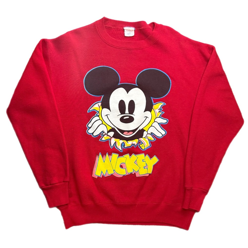 VINTAGE 90s Disney Mickey Mouse‎ Crewneck Sweatshirt | Red Pop Art Burst Graphic